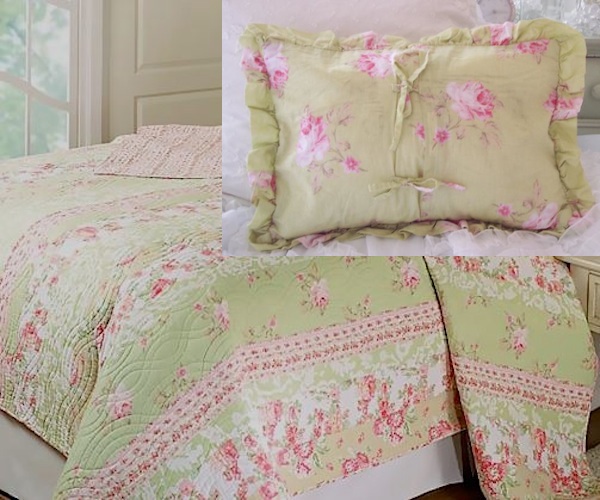 Apple Green Pink Roses Throw & Pillow