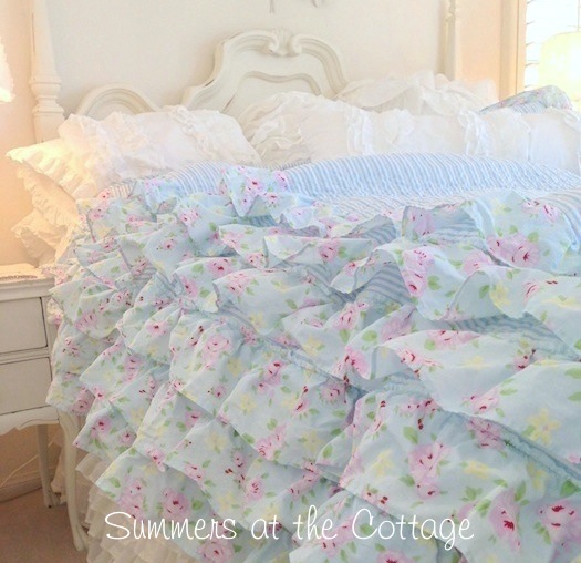 Petticoat Ruffles Bella Blue Pink Roses Quilt