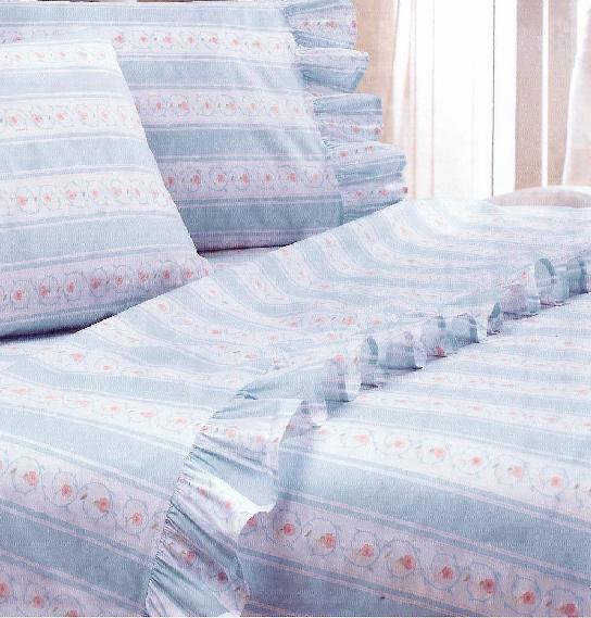 Cabana Blue Stripe Pink Roses Ruffles