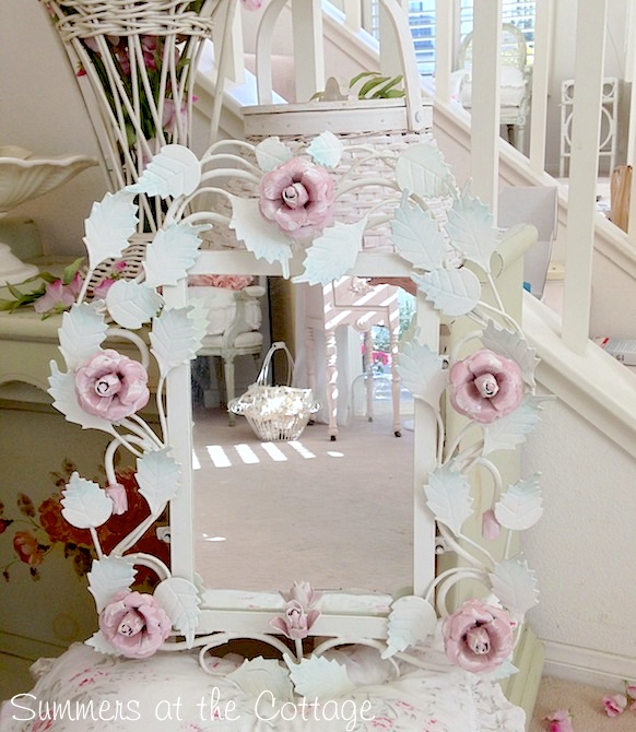 HAND PAINTED PINK ROSES FRAMED MIRROR SHABBY COTTAGE CHIC