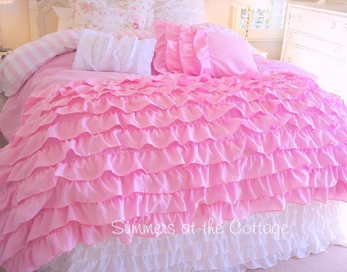 TWIN XL DORM ROOM BEDDING DREAMY PINK RUFFLES SHABBY COTTAGE CHIC