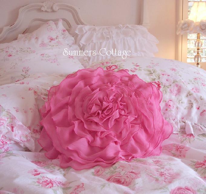 Dreamy Pink Rose Ruffles Pillow