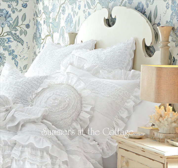GRACEFUL RUFFLES VINTAGE CHIC WHITE RUFFLED PILLOW SHAM