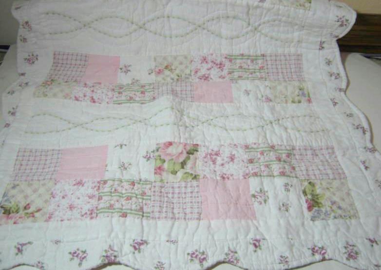 FRENCH COTTAGE PINK PEONY ROSES PATCHWORK EDGE QUILT SET