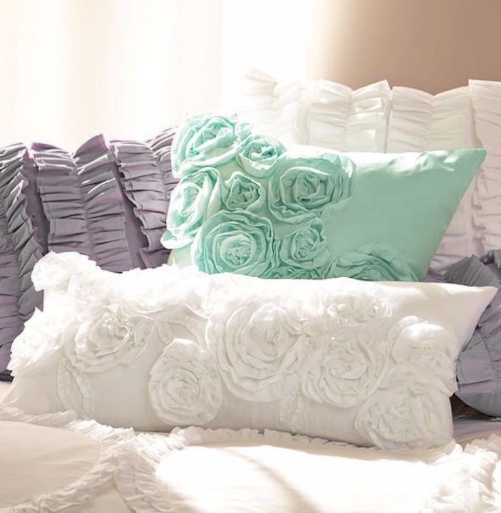 POTTERY BARN PAINTED COTTAGE RUFFLES ROSETTE ROSES PILLOW COVER SHAM