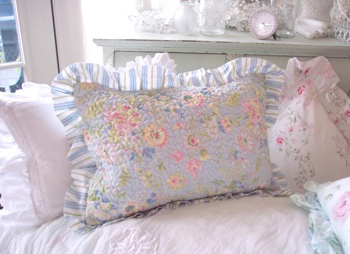 Beach Cottage Blue Flowers Pillow