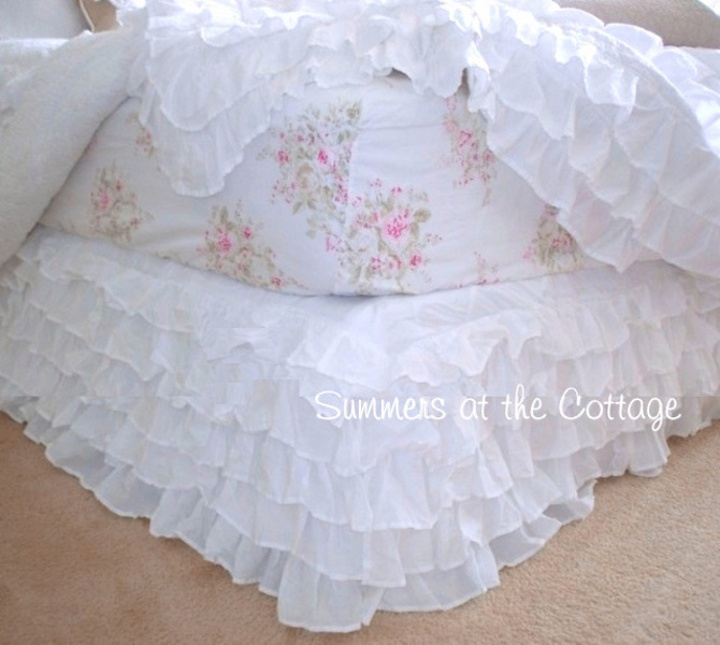 Shabby Vintage White Chic French Ruffle 6 Tiers Petticoat King Valance Bedskirt 
