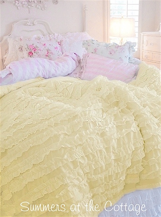 Dreamy Lemon Yellow Ruffled Comforter